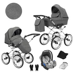   Kunert ROMANTIC 3in1 Multifunktionaler Retro-Kinderwagen - Grau (graues Gestell)