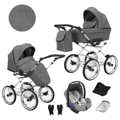 Kunert ROMANTIC 3in1 Multifunktionaler Retro-Kinderwagen - Grau (graues Gestell)