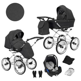   Kunert ROMANTIC 3in1 Multifunktionaler Retro-Kinderwagen - Dunkelgrau (graues Gestell)