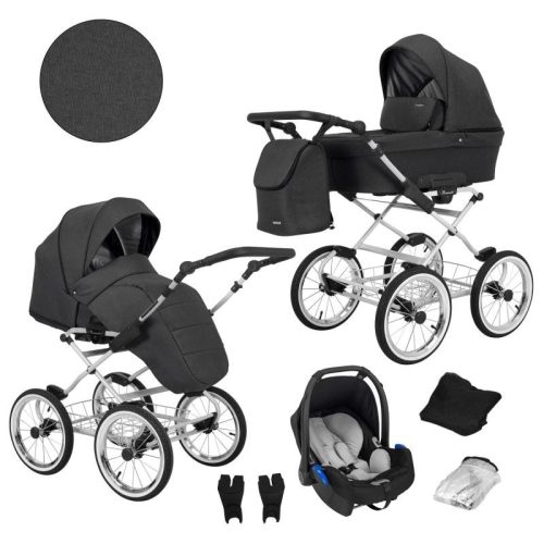 Kunert ROMANTIC 3in1 Multifunktionaler Retro-Kinderwagen - Dunkelgrau (graues Gestell)