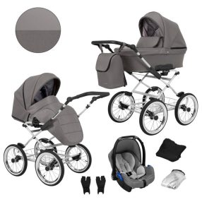   Kunert ROMANTIC 3in1 Multifunktionaler Retro-Kinderwagen - Graphite ECO Leather (graues Gestell)