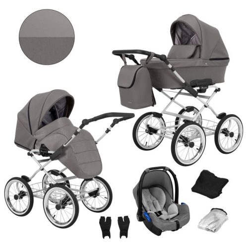 Kunert ROMANTIC 3in1 Multifunktionaler Retro-Kinderwagen - Graphite ECO Leather (graues Gestell)