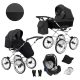 Kunert ROMANTIC 3in1 Multifunktionaler Retro-Kinderwagen - Schwarzes ECO-Leder (graues Gestell)