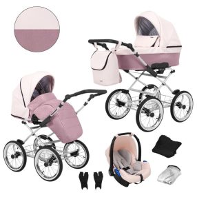   Kunert ROMANTIC 3in1 Multifunktions-Retro-Kinderwagen - Pink ECO Leder (graues Gestell)