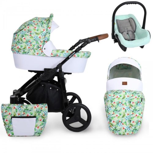 Kunert ROTAX 3in1 multifunktionaler Kinderwagen - Grünes Muster - schwarzes Gestell