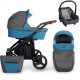 Kunert ROTAX 3in1 multifunktionaler Kinderwagen - Blau/Grau - schwarzes Gestell