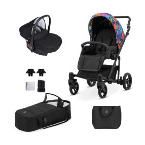   Kunert ROY 3in1 multifunktionaler Kinderwagen - Farbe Blau (Colorfull) - schwarzes Gestell