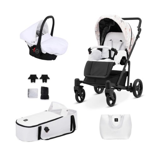 Kunert ROY 3in1 multifunktionaler Kinderwagen - Weiß/Blume - schwarzes Gestell