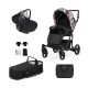 Kunert ROY 3in1 multifunktionaler Kinderwagen - Schwarz/Blume - schwarzes Gestell