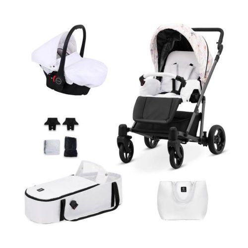 Kunert ROY 3in1 multifunktionaler Kinderwagen - Weiß/Floral (Delicate flowers) - graues Gestell