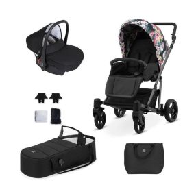   Kunert ROY 3in1 multifunktionaler Kinderwagen - Black/Flower (Black Flowers) - graues Gestell