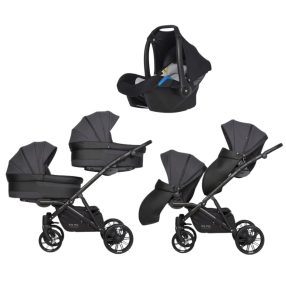  Riko Team 3in1 multifunktionaler Zwillingskinderwagen + Tasche -Antracit
