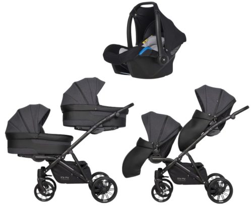 Riko Team 3in1 multifunktionaler Zwillingskinderwagen + Tasche -Antracit