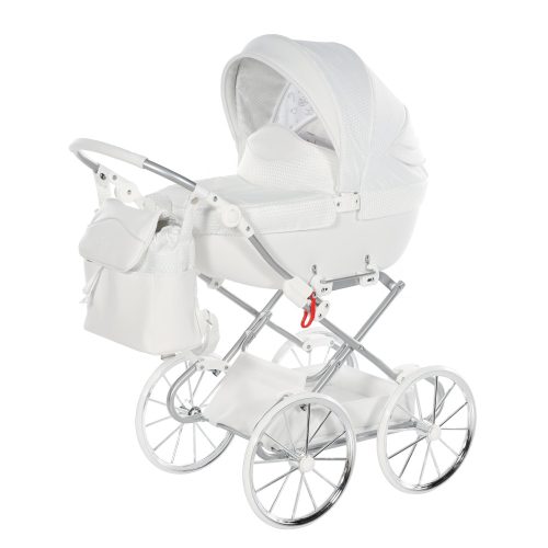Junama Dolce Mini-Kinderwagen - Weiß (silberner Rahmen)