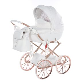   Junama Dolce Mini Kinderwagen - Weiß (bronzefarbener Rahmen)