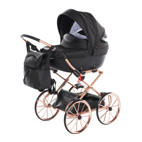Junama Dolce Mini Kinderwagen - Schwarz (bronzefarbener Rahmen)