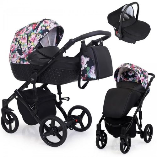 Kunert TIARO 3in1 multifunktionaler Kinderwagen - Schwarz/Blume (schwarzes Gestell)