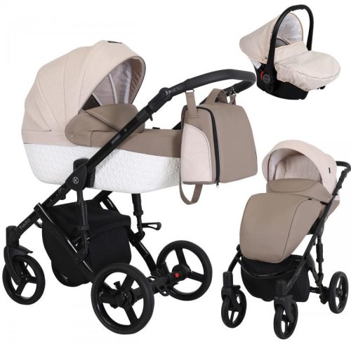 Kunert TIARO 3in1 Multifunktionskinderwagen - Braun/Creme (schwarzes Gestell)