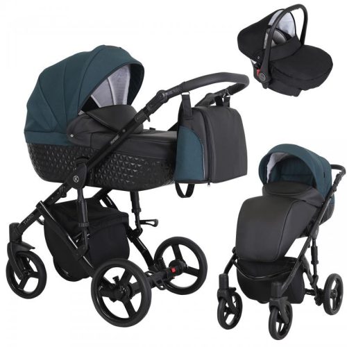 Kunert TIARO 3in1 Multifunktionskinderwagen - Schwarz/Grün (schwarzes Gestell)