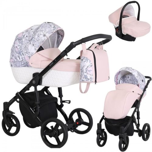 Kunert TIARO 3in1 multifunktionaler Kinderwagen - Pink/floral (schwarzes Gestell)