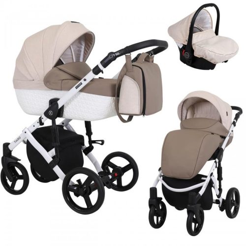 Kunert TIARO 3in1 Multifunktionskinderwagen - Braun/Creme (weißes Gestell)