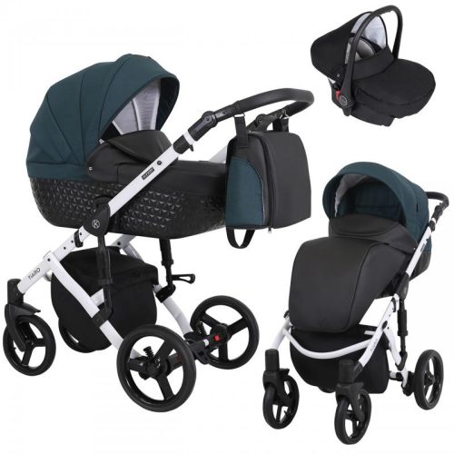 Kunert TIARO 3in1 Multifunktionskinderwagen - Schwarz/Grün (weißes Gestell)