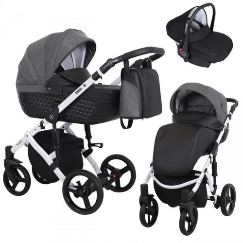 Kunert TIARO 3in1 Multifunktionskinderwagen - Schwarz/Graphit (weißes Gestell)