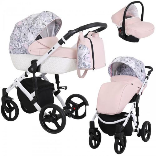 Kunert TIARO 3in1 multifunktionaler Kinderwagen - Pink/floral (weißes Gestell)