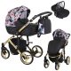 Kunert TIARO Premium 3in1 Multifunktionskinderwagen - Schwarz/blumig (goldener Rahmen)