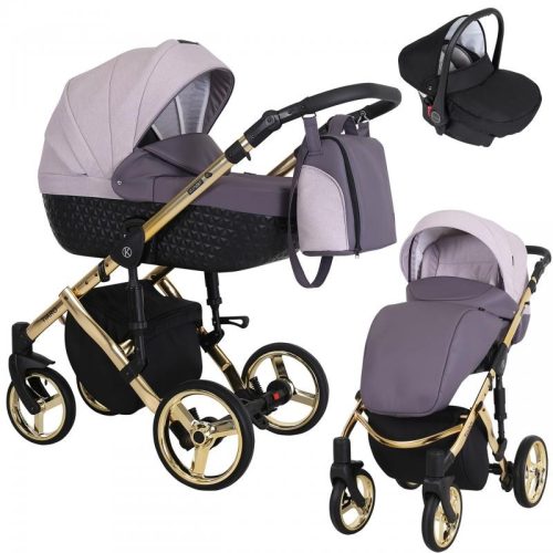 Kunert TIARO Premium 3in1 Multifunktionskinderwagen - Lila (goldener Rahmen)