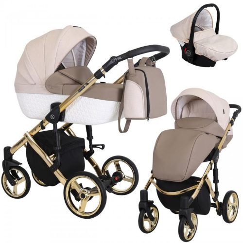 Kunert TIARO 3in1 multifunktionaler Kinderwagen - Braun/Creme (Goldgestell)