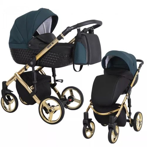 Kunert TIARO Premium 3in1 Multifunktionskinderwagen - Schwarz/Grün (Goldrahmen)