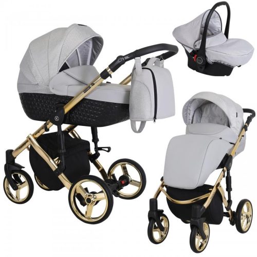 Kunert TIARO Premium 3in1 Multifunktionskinderwagen - Hellgrau (goldenes Gestell)