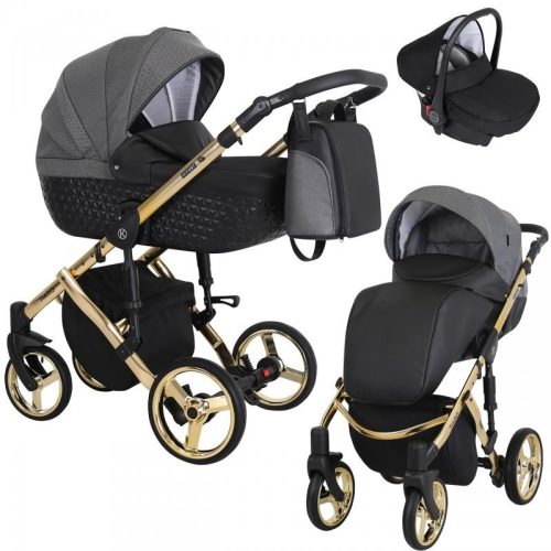 Kunert TIARO Premium 3in1 Multifunktionskinderwagen - Schwarz/Graphit (goldener Rahmen)
