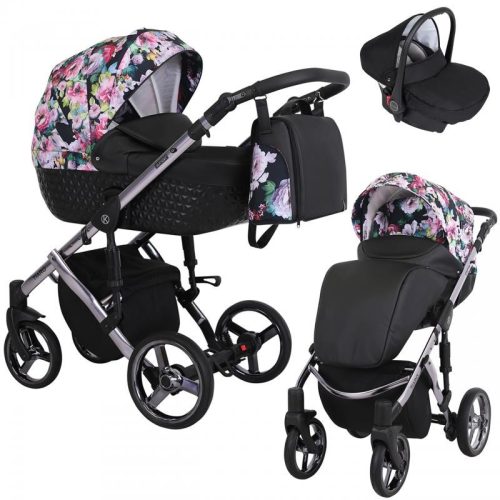 Kunert TIARO Premium 3in1 Multifunktionskinderwagen - Schwarz/Blume (Graphitgestell)