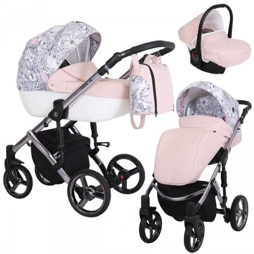 Kunert TIARO Premium 3in1 Multifunktionskinderwagen - Pink/Blume (Graphitgestell)
