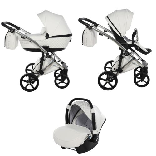 Tako Laret Imperial New ECO-Leder 3in1 Multifunktions-Kinderwagen - Weiß (silberner Rahmen)