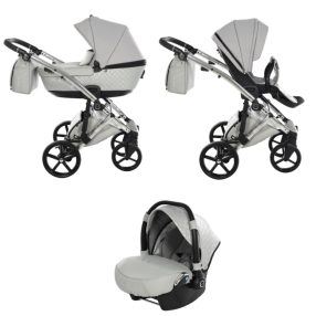   Tako Laret Imperial New ECO-Leder 3in1 Multifunktions-Kinderwagen - Grau (silberner Rahmen)