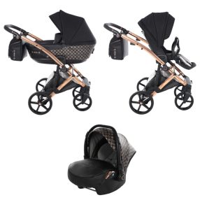   Tako Laret Imperial New ECO-Leder 3in1 Multifunktionskinderwagen - Schwarz (bronzefarbener Rahmen)