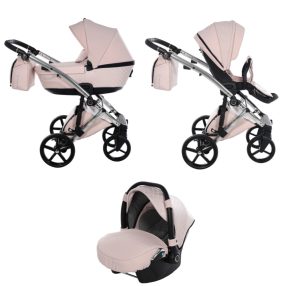   Tako Laret Imperial New ECO-Leder 3in1 Multifunktionskinderwagen - Rosa (silberner Rahmen)