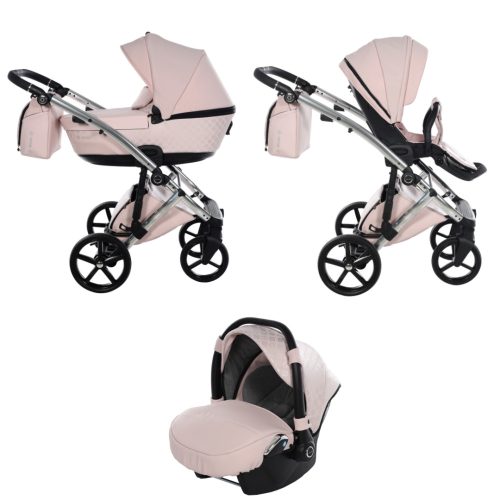 Tako Laret Imperial New ECO-Leder 3in1 Multifunktionskinderwagen - Rosa (silberner Rahmen)