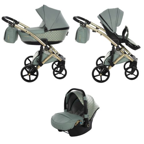 Tako Laret Imperial New ECO-Leder 3in1 Multifunktions-Kinderwagen - Grün (Goldrahmen)
