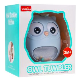   Sensoryczna wańka-wstańka sowa z grzechotką dla niemowląt - niebieska