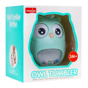   Sensoryczna wańka-wstańka sowa z grzechotką dla niemowląt - zielona