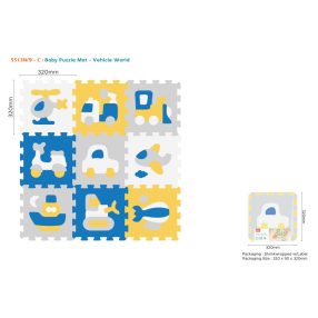   Mata z 9 Puzzli Pojazdy dla dzieci 10m+ Pianka EVA + Układanka pojazdy maszyny + Składanie figur 3D