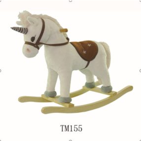   Bujany Konik Jednorożec na Biegunach dla dzieci 24m+ Biały + Dźwięki + Drewniana rączka + Wygodne siedzisko + Drewniane płozy