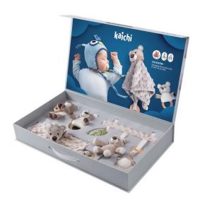   Zestaw sensoryczny 4w1 dla Niemowląt 0+ Miękki Kocyk + 2 Zawieszki z Drewnem + Drążek z zawieszkami