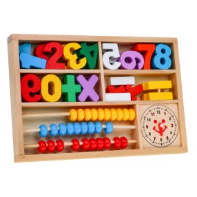  Drewniany zestaw edukacyjny 3w1 dla dzieci 3+ Nauka matematyki i zegara