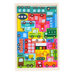 Drewniany Zestaw Układanki Puzzli Pojazdy