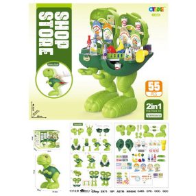   Jeżdżacy Dinozaur + Sklep Spożywczy 2w1 dla dzieci 3+ Atrapy produktów spożywczych + Akcesoria 55 el.